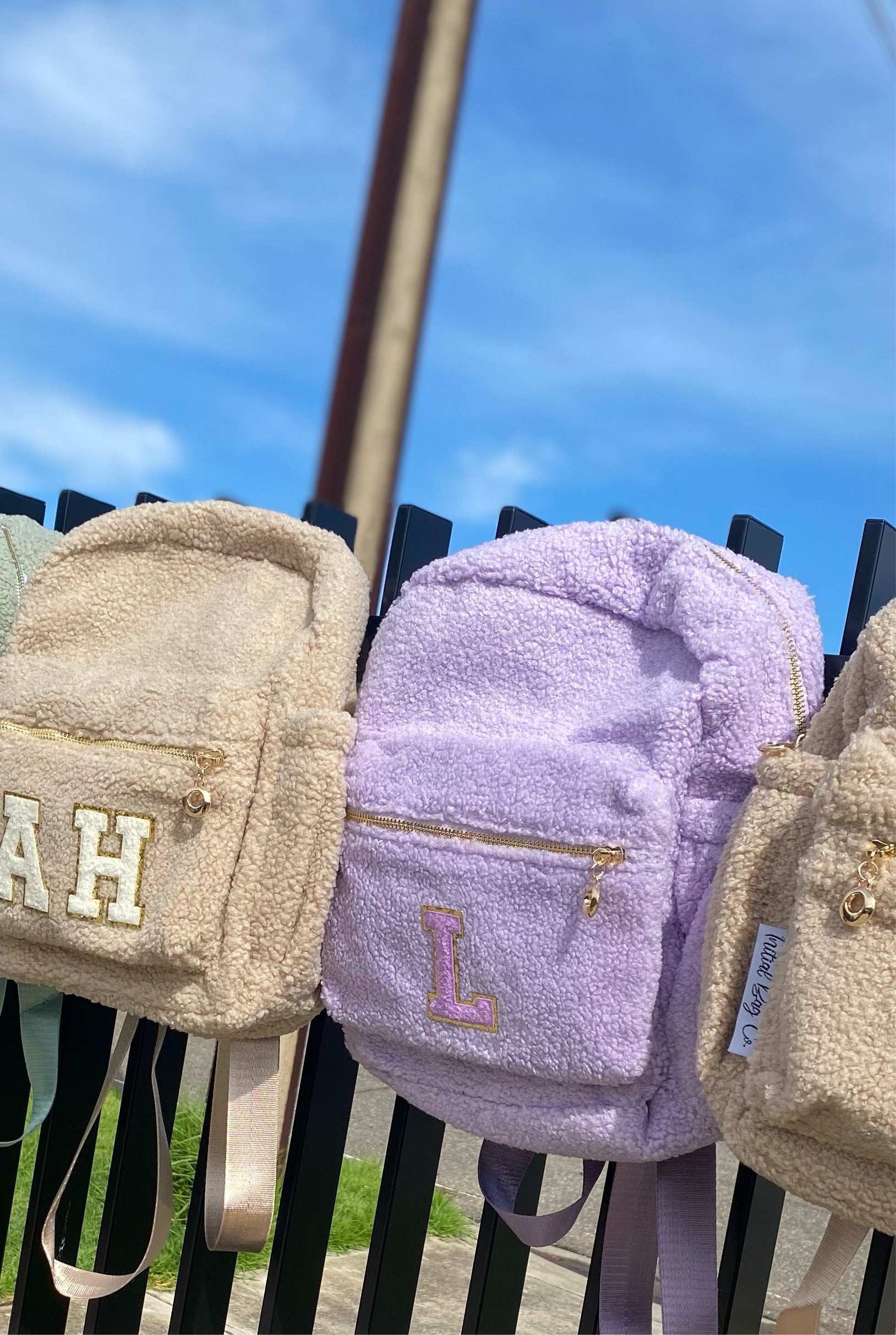 Lilac Teddy Backpack Initial Bag Co